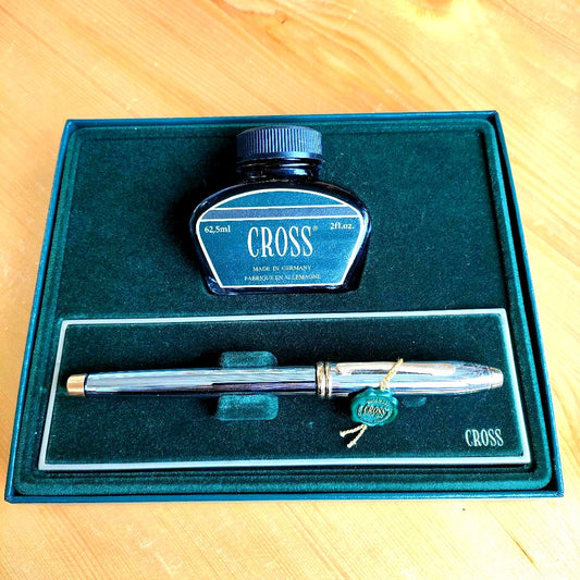 Cross Townsend fountain pen and ink gift set with gold-plated accents and accompanying accessories