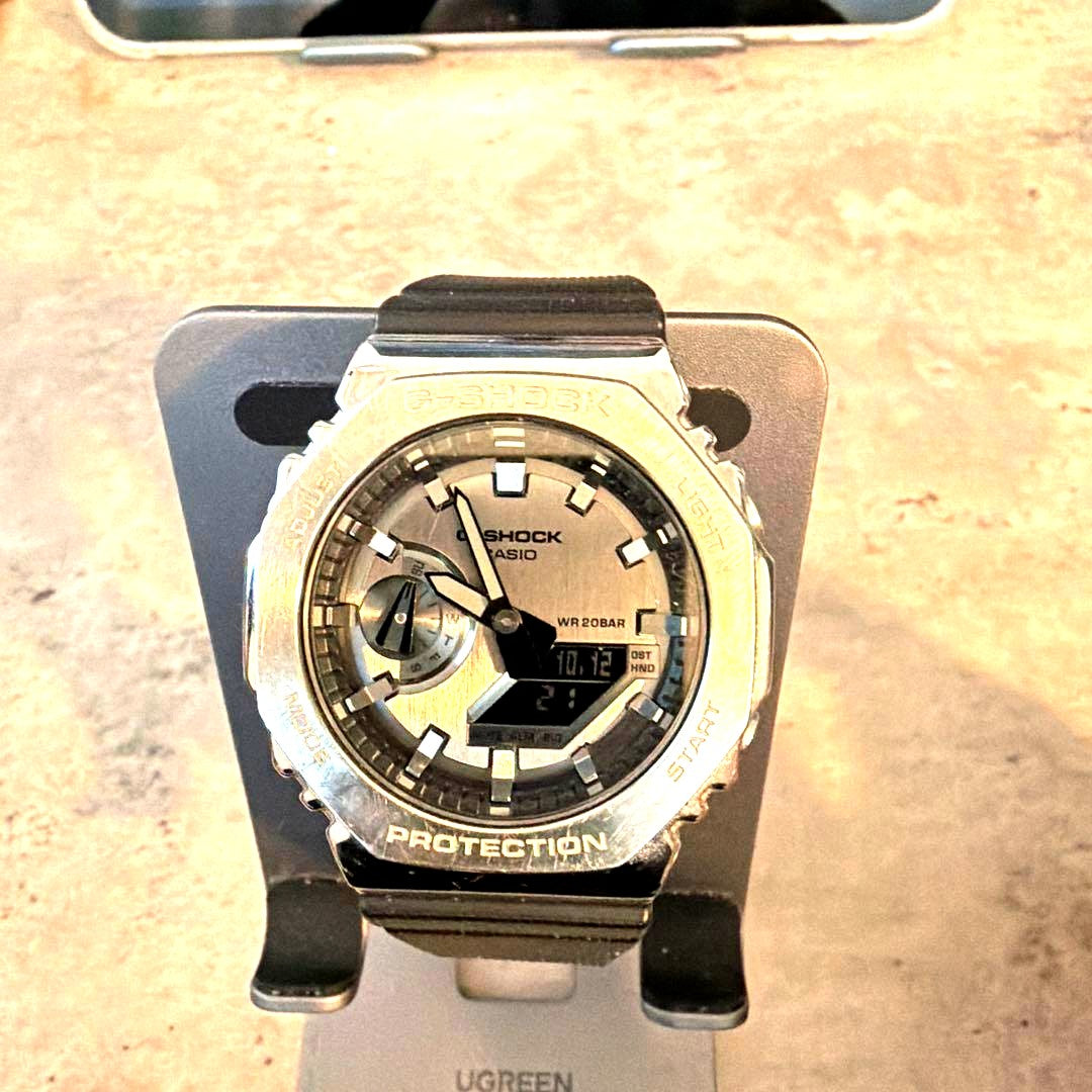 Casio G-Shock GM-2100-1AJF silver watch with black dial and stainless steel bezel Japan import