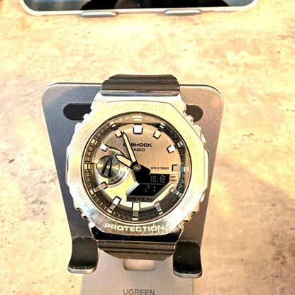 Casio G-Shock GM-2100-1AJF silver watch with black dial and stainless steel bezel Japan import
