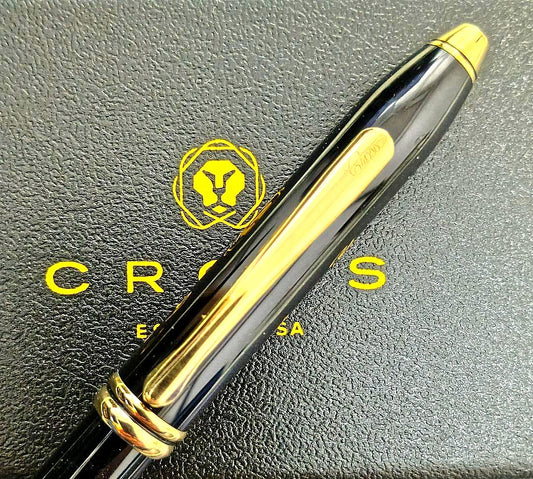 Cross Townsend Vintage Fountain Pen with black lacquer finish and gold plated cone tip in box