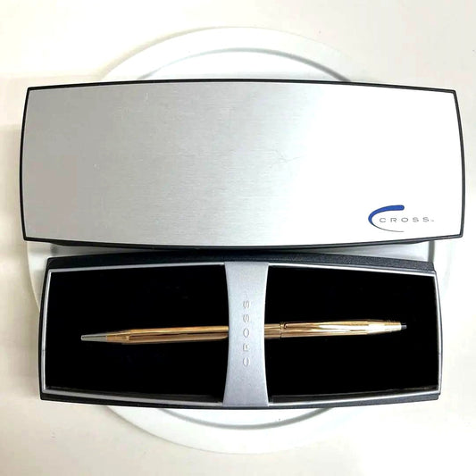 Cross 1/20 14KT Gold Ballpoint Pen with box and instructions shown against white background
