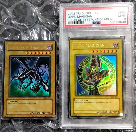 Bandai Yu-Gi-Oh Dark Magician LOB Error Faded Foil Shift PSA 9 single card with faded yellow color