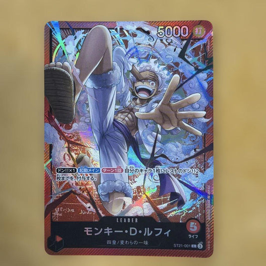 One Piece Monkey D. Luffy Leader Card ST21-001 featuring Gear 5 with Power 5000 and Life 5