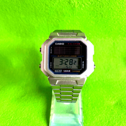 Casio Al-190WD-1A solar-powered digital watch with black resin band and clear LCD display
