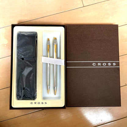 Cross Classic Century Medalist silver ballpoint pen and mechanical pencil set with gold clips and storage case