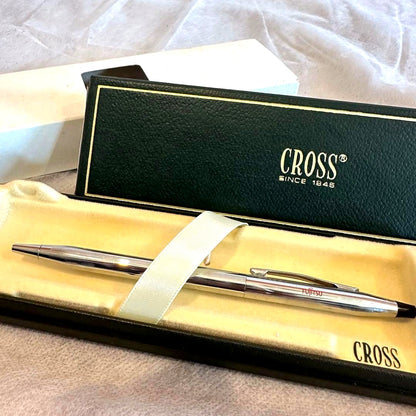 Used Cross rotating ballpoint pen metal body model 14 806-26186 with white outer box showing stains