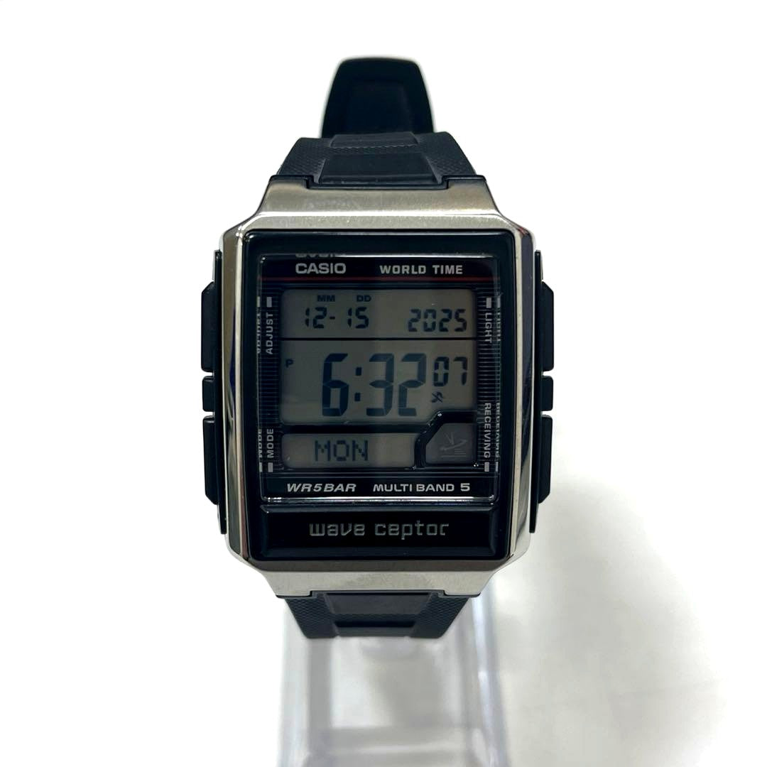 Used Casio Waveceptor Multi Band 5 WV-59R-1AJF watch with stainless steel resin band and black dial