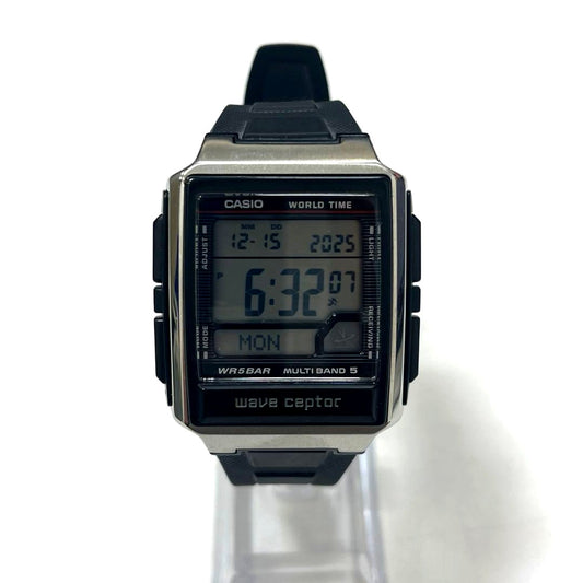 Used Casio Waveceptor Multi Band 5 WV-59R-1AJF watch with stainless steel resin band and black dial