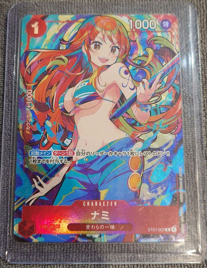 One Piece trading card featuring Nami with parallel rarity, card number ST01-007, power 1000