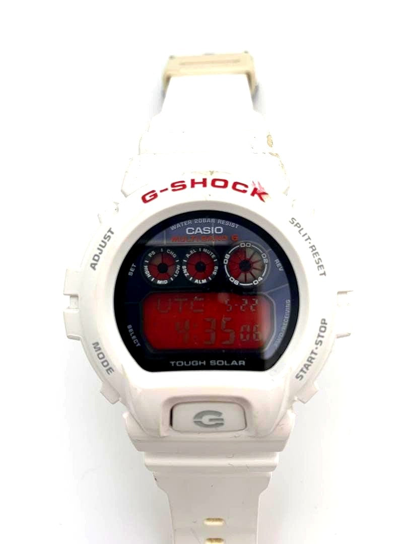 Casio G-Shock GW-6900F-7JF white digital tough solar watch with red accents and included box
