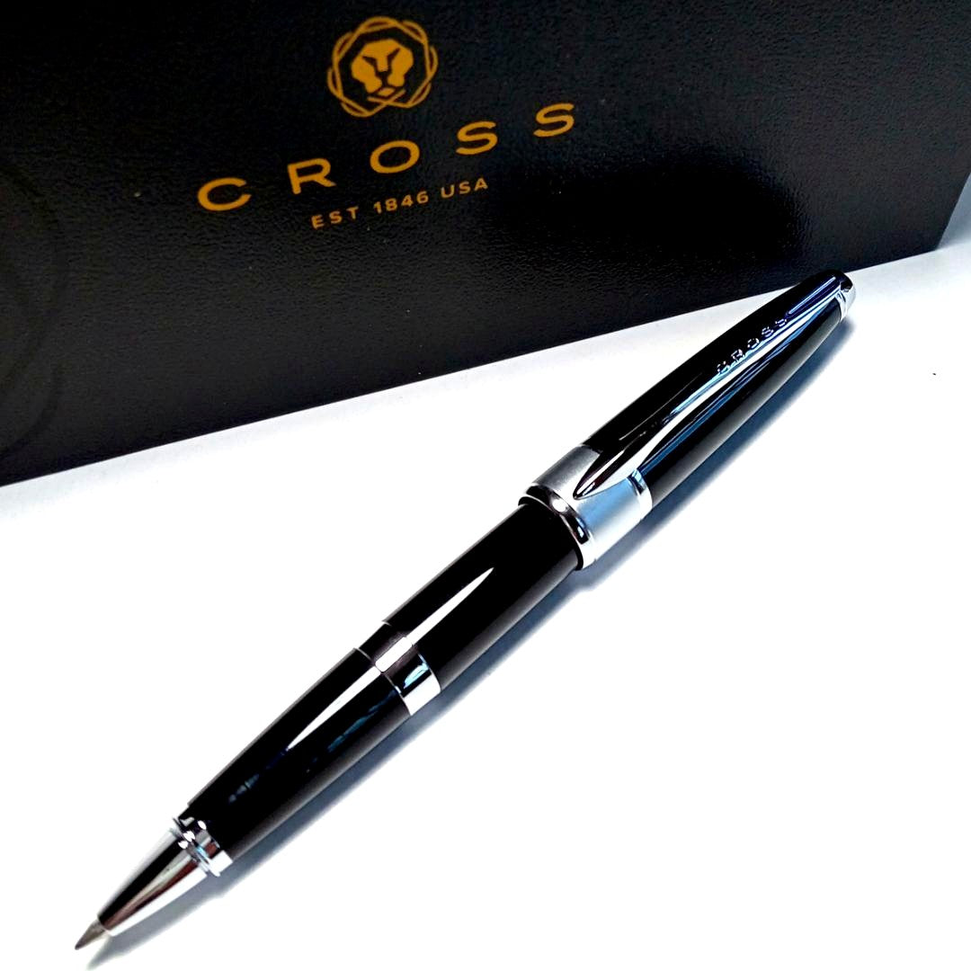 Cross Apojii Criter Chip Rollerball Pen Model AT0125-2 Black Lacquer with Chrome Finish — Japan Import