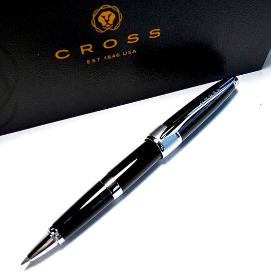 Cross Apojii Criter Chip Rollerball Pen Model AT0125-2 in black lacquer with chrome finish, Japan import