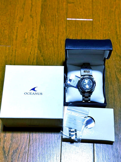 Casio Oceanus OCW-T100 solar radio-controlled watch with titanium case and blue accents