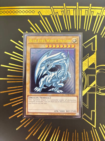 Yugioh Blue-Eyes White Dragon Relief English version card with a slightly bluish tint, front card shown