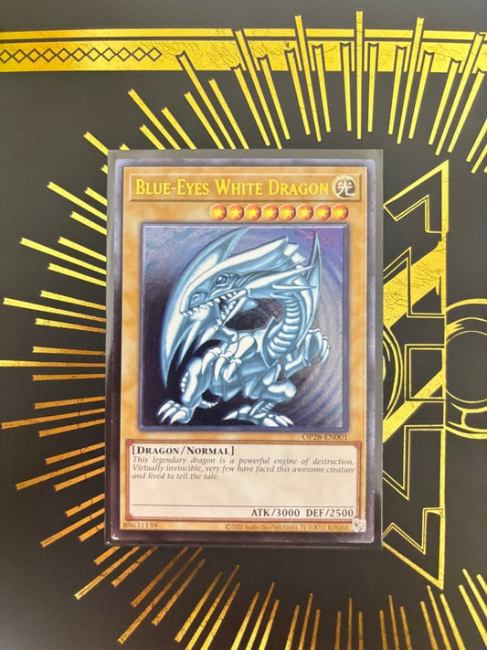 Yugioh Blue-Eyes White Dragon Relief English version card with a slightly bluish tint, front card shown