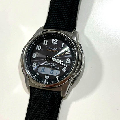 Casio Wave Ceptor Solar Radio Watch Model WVA-470 in black with multi-band 6 feature