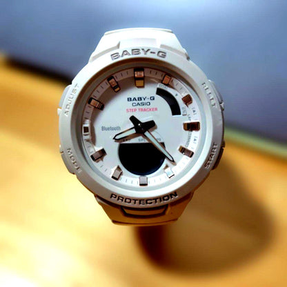 Casio Baby-G Step Tracker women's watch in pale beige with backlight and smartphone sync features