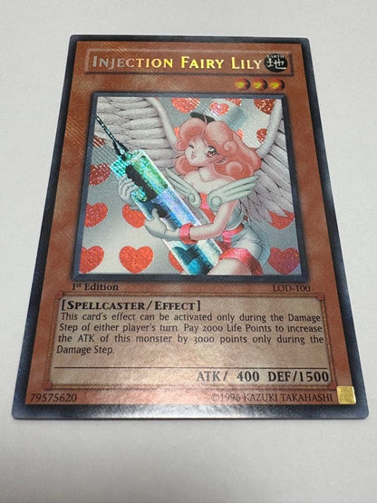 Bandai Yugioh Injection Angel Lily Old Asia Secret 1st edition Yu-Gi-Oh! card with visible back scuffs