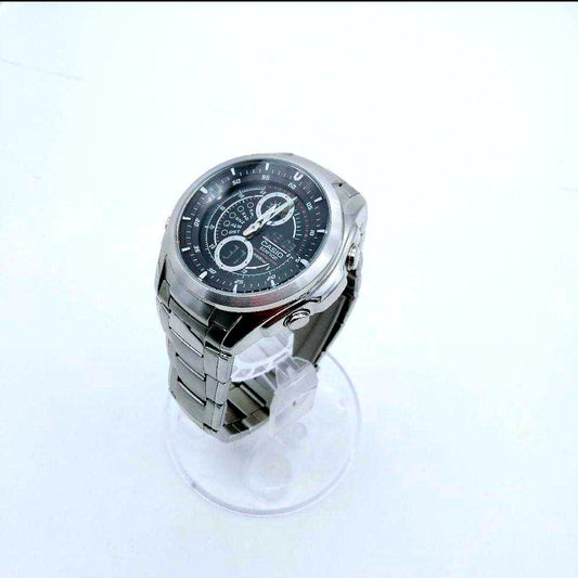 Casio Edifice EFA116 watch with black dial and silver band, model 3798, Japan import, wristwatch