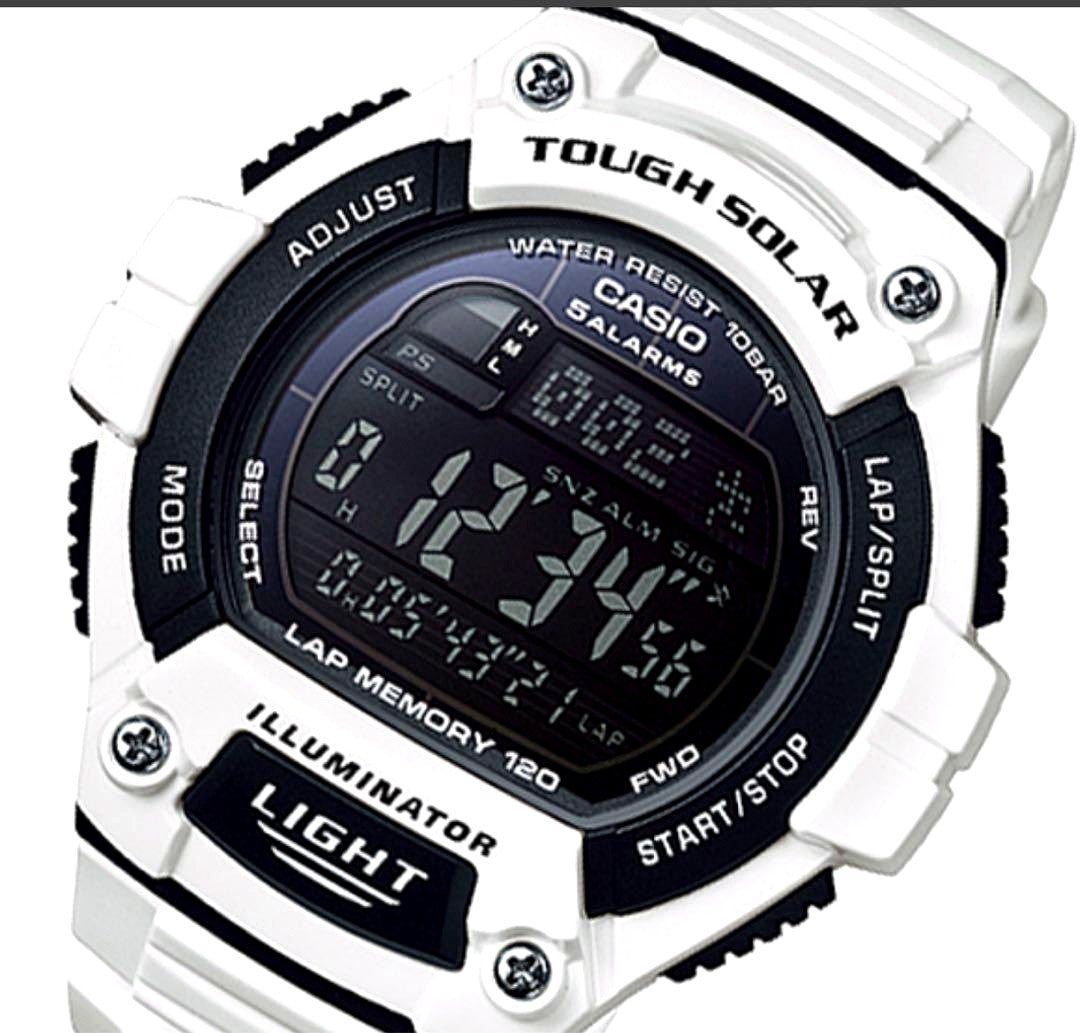 Casio W-S220C-7BJH Tapsolower solar-powered watch with white resin band and digital display
