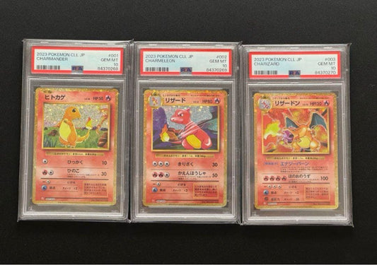 Pokemon Card PSA10 Charizard Charmander 3-sequential numbers classic Japan import displayed