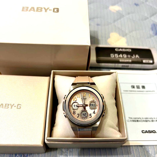 Casio Baby-G MSG-W610FE-4AJF solar radio wave women's watch with pink strap and digital analog display