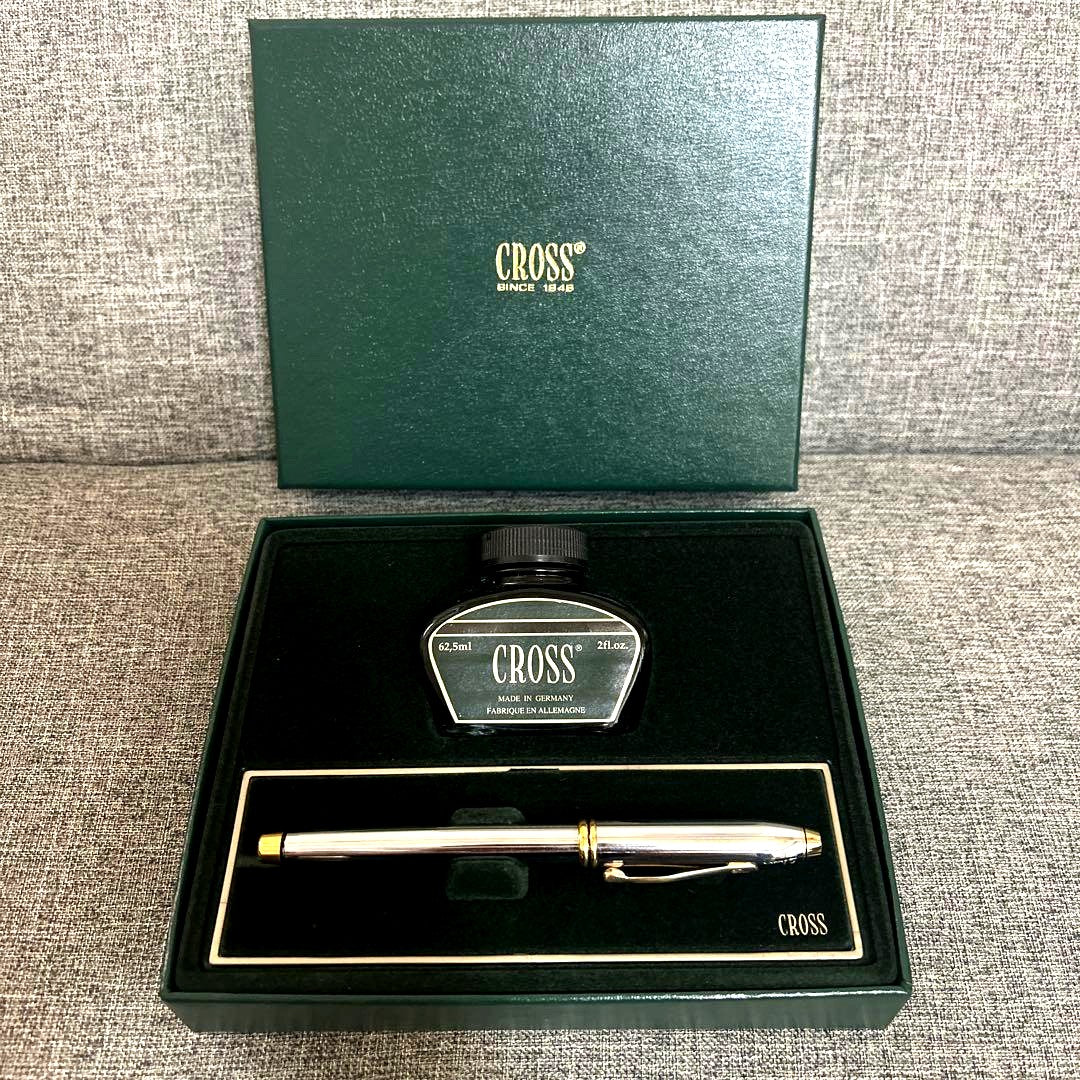 Cross Townsent Fountain Pen Gift Green Ink Bottle Gold