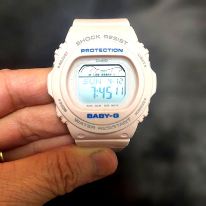 Casio Baby-G pink shock resistant and water resistant watch with rubber band and metal buckle