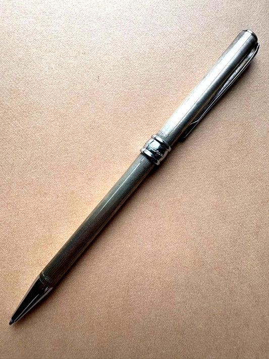 Aurora Silver 925 Ballpoint Pen Knock-Style with fine vertical stripe design and knock mechanism