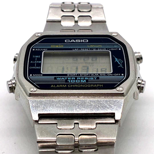 Casio W-350 Kaji Model vintage digital wristwatch with original band showing some wear and scratches