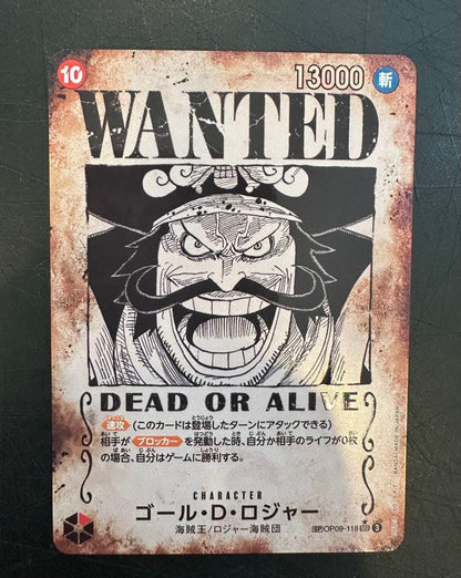 One Piece Monkey D. Luffy OP09-118 secret rare card featuring Gol D. Roger with 13000 power and Slash attribute