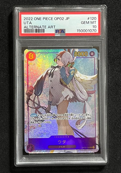 One Piece Monkey D. Luffy OP02 PSA10 Parallel Card in protective case showing front design