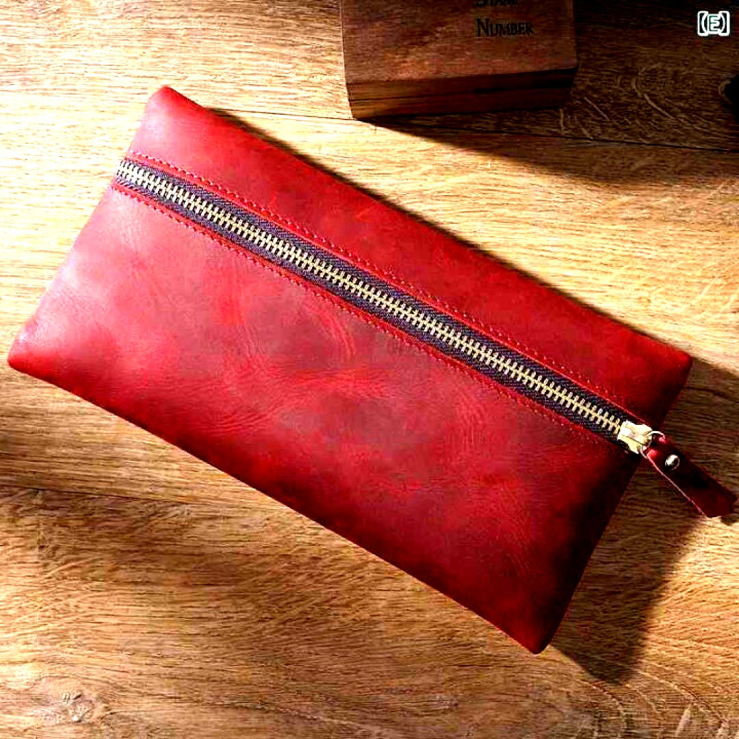 Yashica Genuine Leather Pen Case Vintage Leather Large Capacity Red Leather Pen Organizer — Japan Import