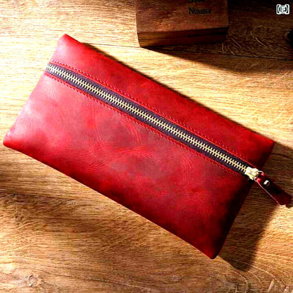 Yashica Genuine Leather Pen Case Vintage Leather Large Capacity Red Leather Pen Organizer — Japan Import