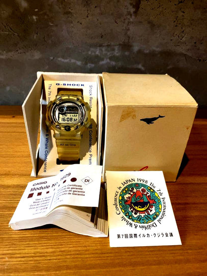 Casio G-Shock 1998 International Dolphin and Whale Conference Model watch in clear yellow with box and manual