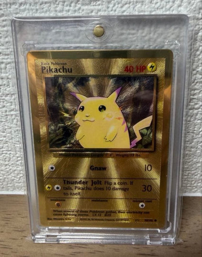 Bandai Pikachu 25th Ultra Premium Metal Collection collectible card with protective inner sleeve and loader