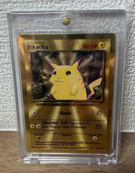 Bandai Pikachu 25th Ultra Premium Metal Collection collectible card with protective inner sleeve and loader
