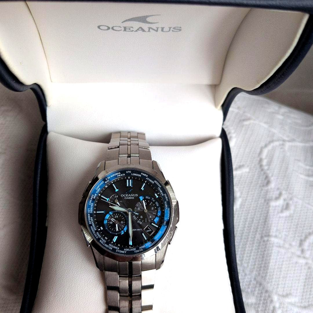 Casio Oceanus 5075 analog radio wave watch with solar power and metal band, Japan import