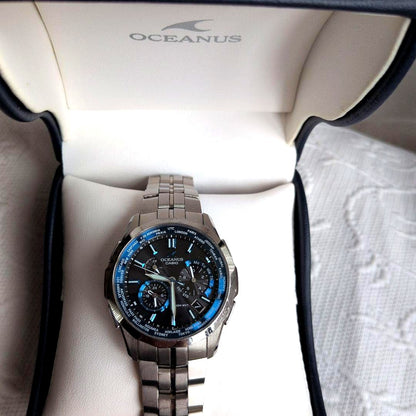 Casio Oceanus 5075 analog radio wave watch with solar power and metal band, Japan import