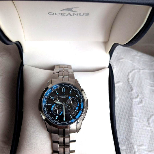 Casio Oceanus 5075 analog radio wave watch with solar power and metal band, Japan import