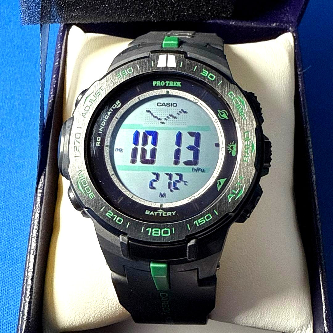 Casio PRO TREK PRW-S3100-1JF black and green watch with triple sensor and solar radio reception