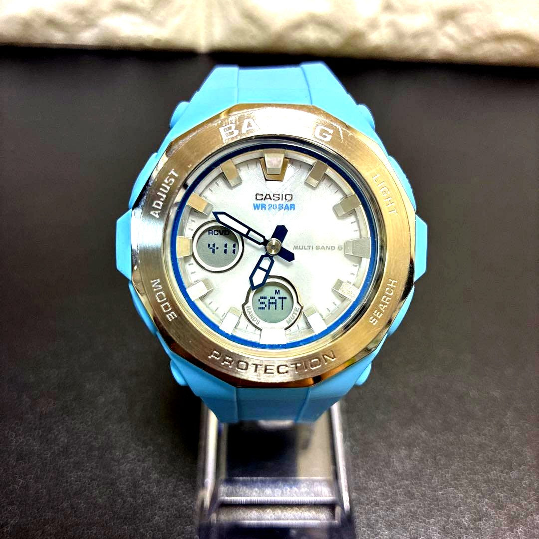 Casio Baby-G Radio Solar BGA-2250 light blue watch for women with solar-powered radio feature