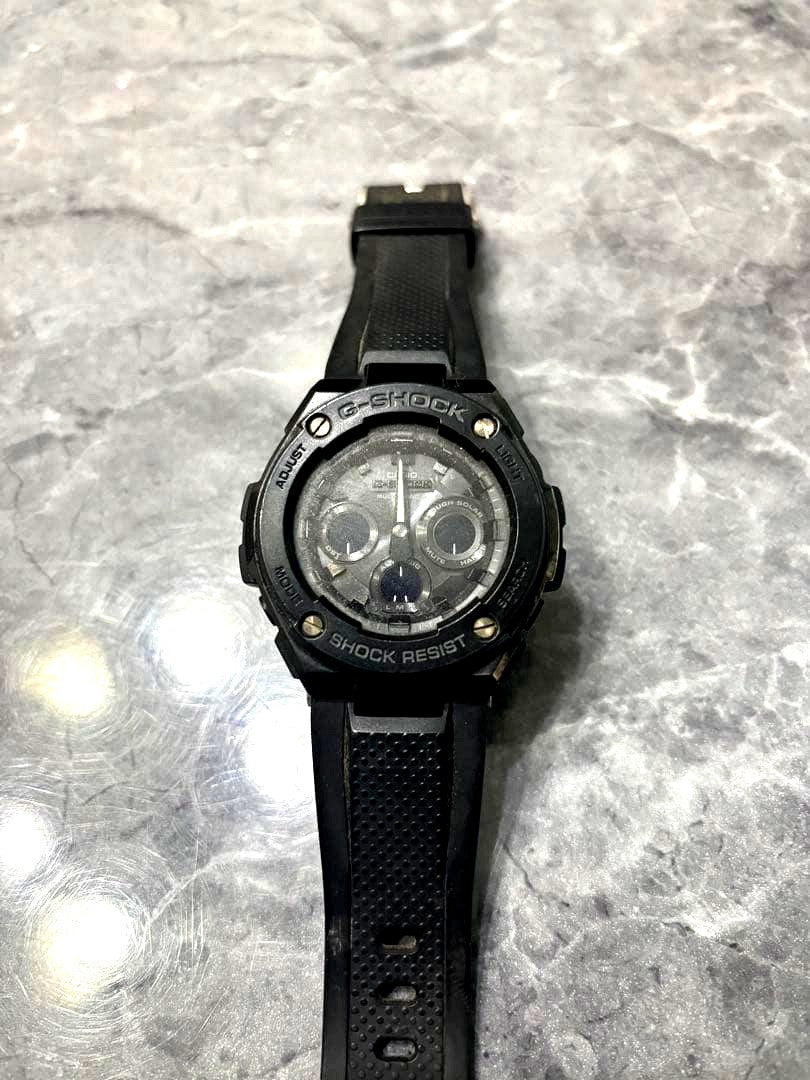 Casio G-Shock GST-W300G black solar radio wave watch with stainless steel and rubber band