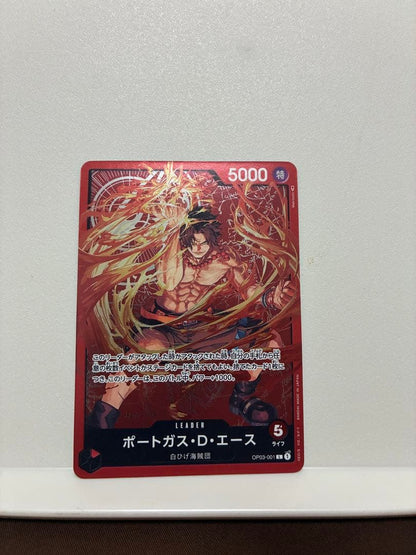 Ace Leader Parallel Championship OP03-001 Japanese trading card featuring Portgas D. Ace with no visible scratches