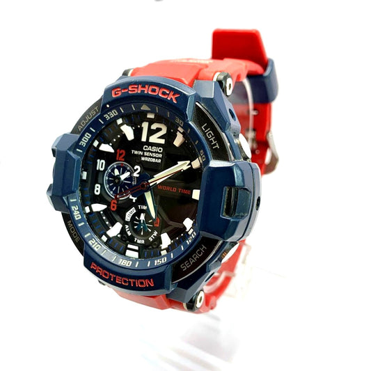 Casio G-Shock R7-3140 digital watch in red and navy with large multi-function dial