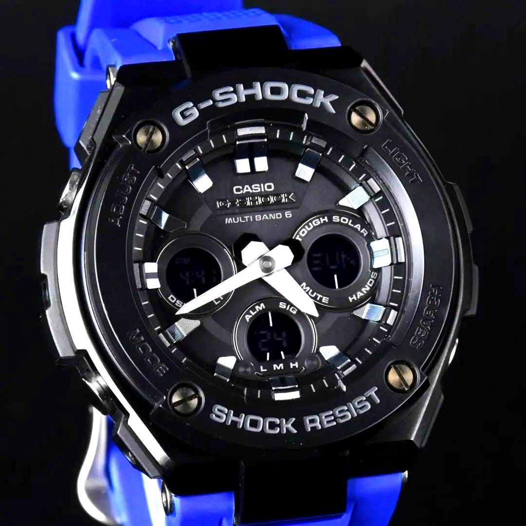 Casio G-Shock GST-W300G-2A1JF digital watch with blue silicon band and resin case