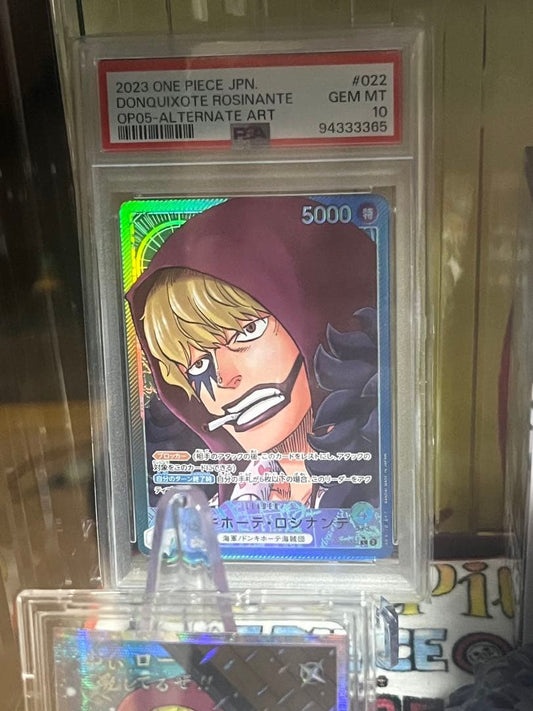 One Piece trading card featuring Donquixote Rosinante OP05 PSA 10 Parallel Coronation Japanese import