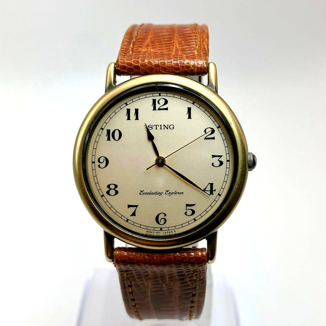 Casio Classic Design Analog Watch Model CASIO STING with vintage-style hands and light brown band