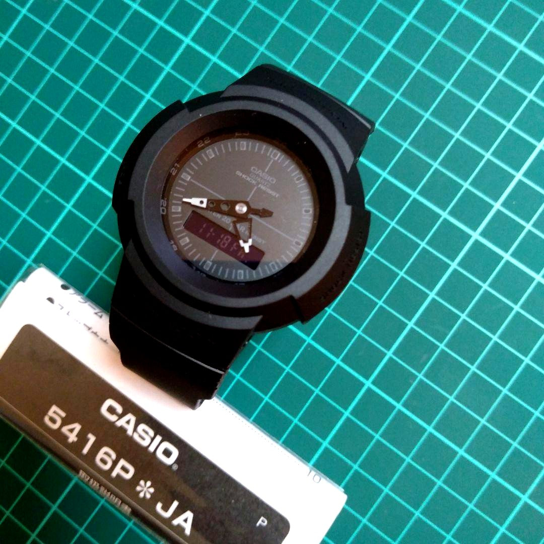 Casio 5416P quartz round watch with black resin and silicone strap, brand new with box and manual
