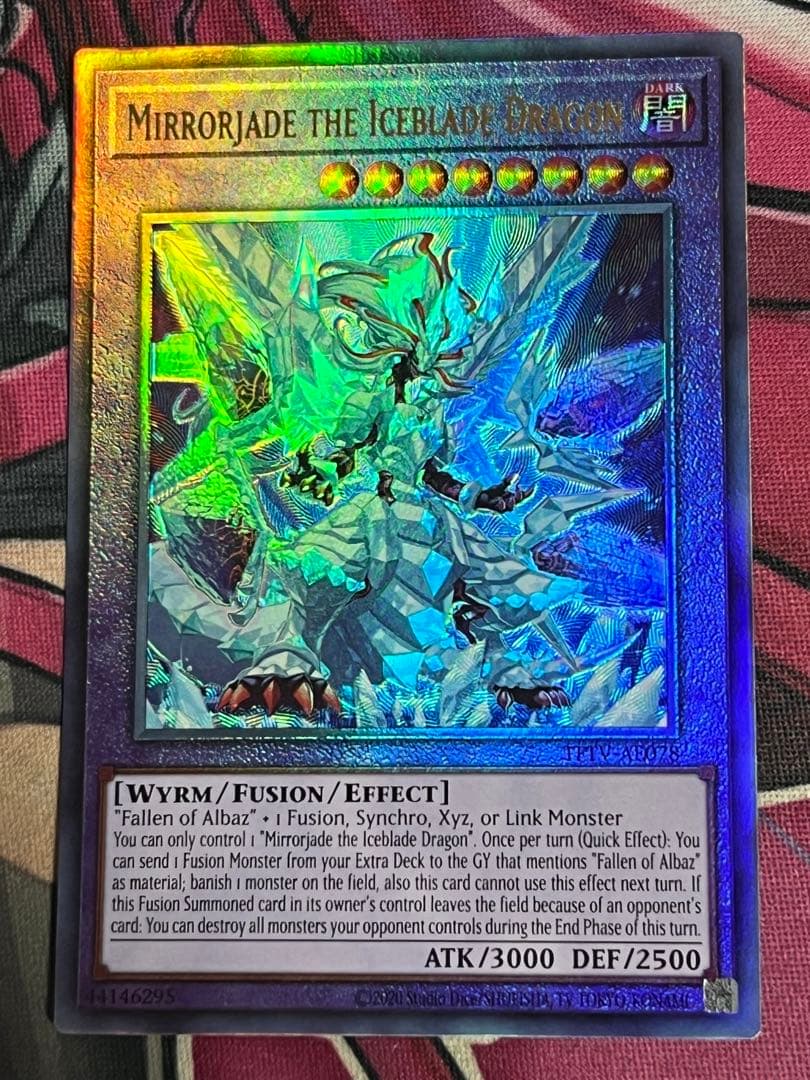 Yugioh Ice Sword Dragon Miragejade Taiya Relief trading card in protective sleeve